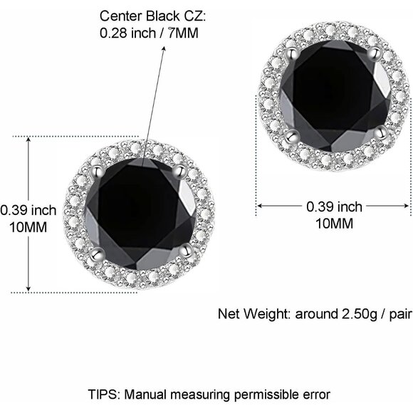 Women's Round Black Birthstone Elegant Mall Dainty Halo Cubic Zirconia Earring - Picture 2 of 6